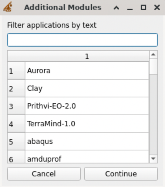 A table, like the application table seen earlier, but this is for additional modules to load instead of being the main one.