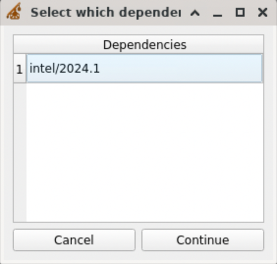 A table with the available dependency options for the Abaqus software.