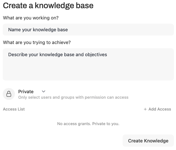 GenAI Studio knowledge base creation screen