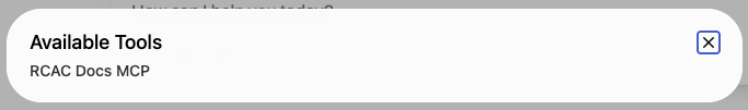GenAI Studio Available Tools list showing the RCAC Docs MCP server