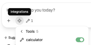 GenAI Studio chat Integrations menu with a Workspace Tool enabled