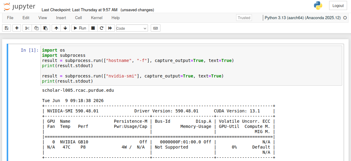 Screenshot of a Jupyter notebook showing that it is running on a Spark Node