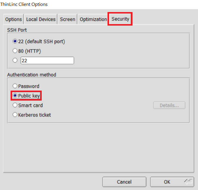 ThinLinc Options window