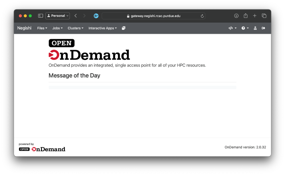 Image showing what the Open on Demand (Gateway) entrance page, or dashboard, looks like.